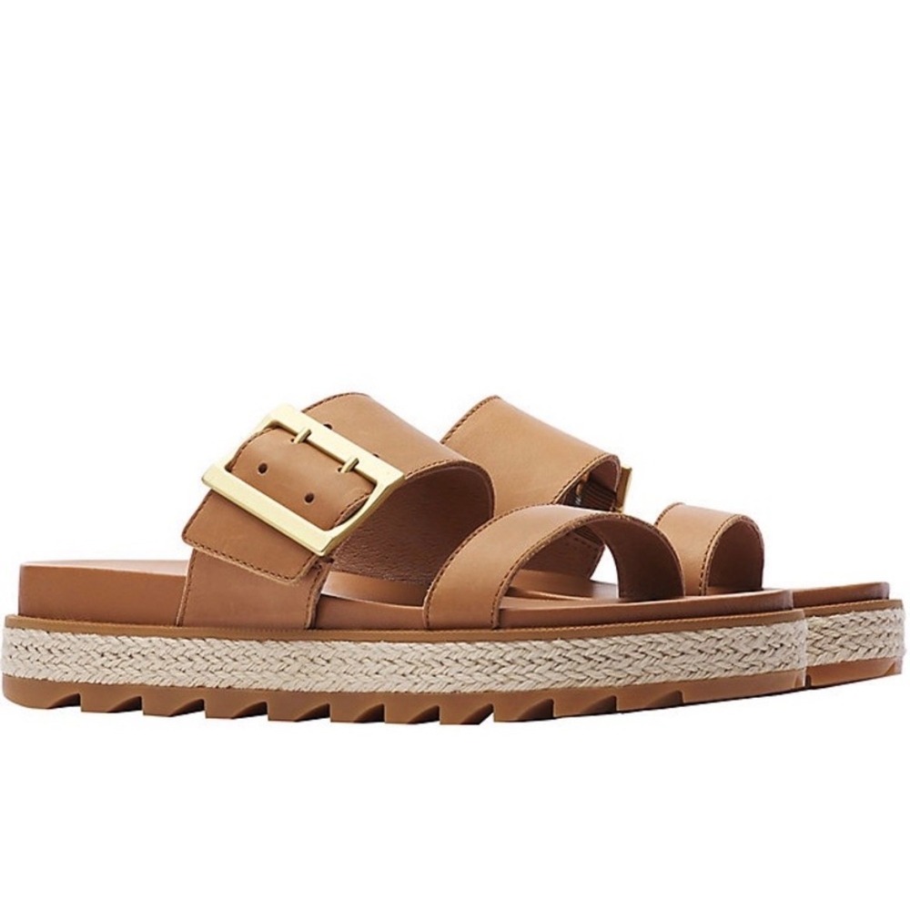 Sorel Roaming Buckle Slide Sandals Velvet Tan Leather NL3910-224 Womens Size 10